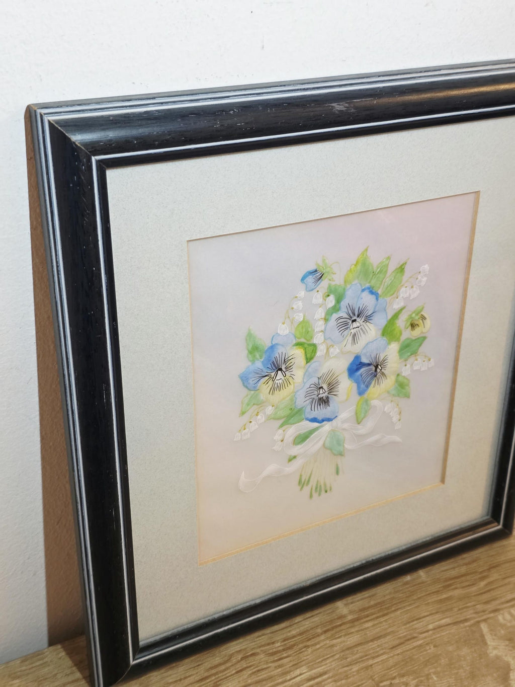 Blue pansies and lily of the valley textile art, handmade in Cornwall – photo 4