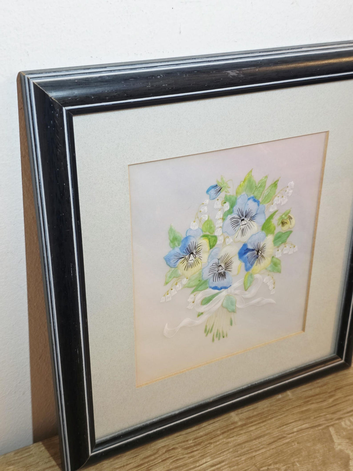 Blue pansies and lily of the valley textile art, handmade in Cornwall – photo 4