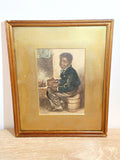 Boy by the Fireside — Vintage Framed Portrait Print – photo 1