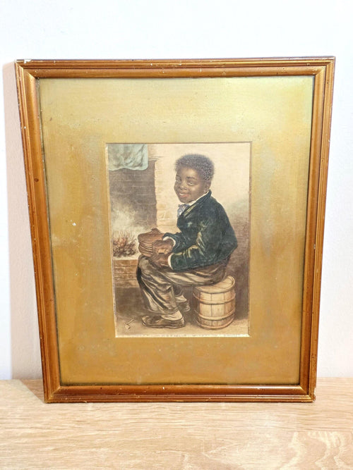 Boy by the Fireside — Vintage Framed Portrait Print – photo 1