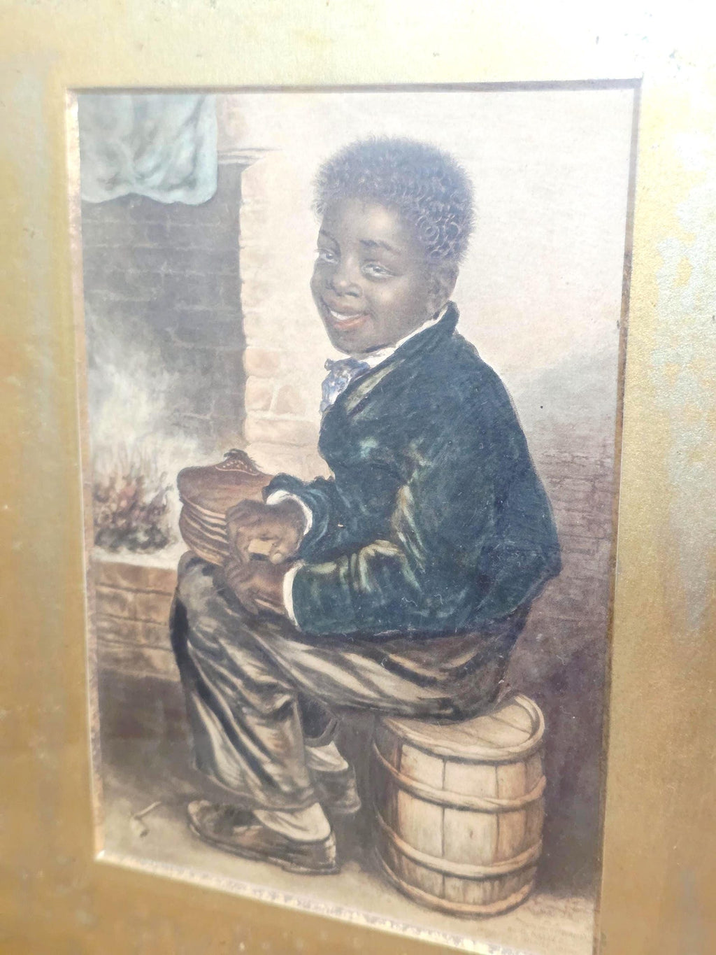 Boy by the Fireside — Vintage Framed Portrait Print – photo 3