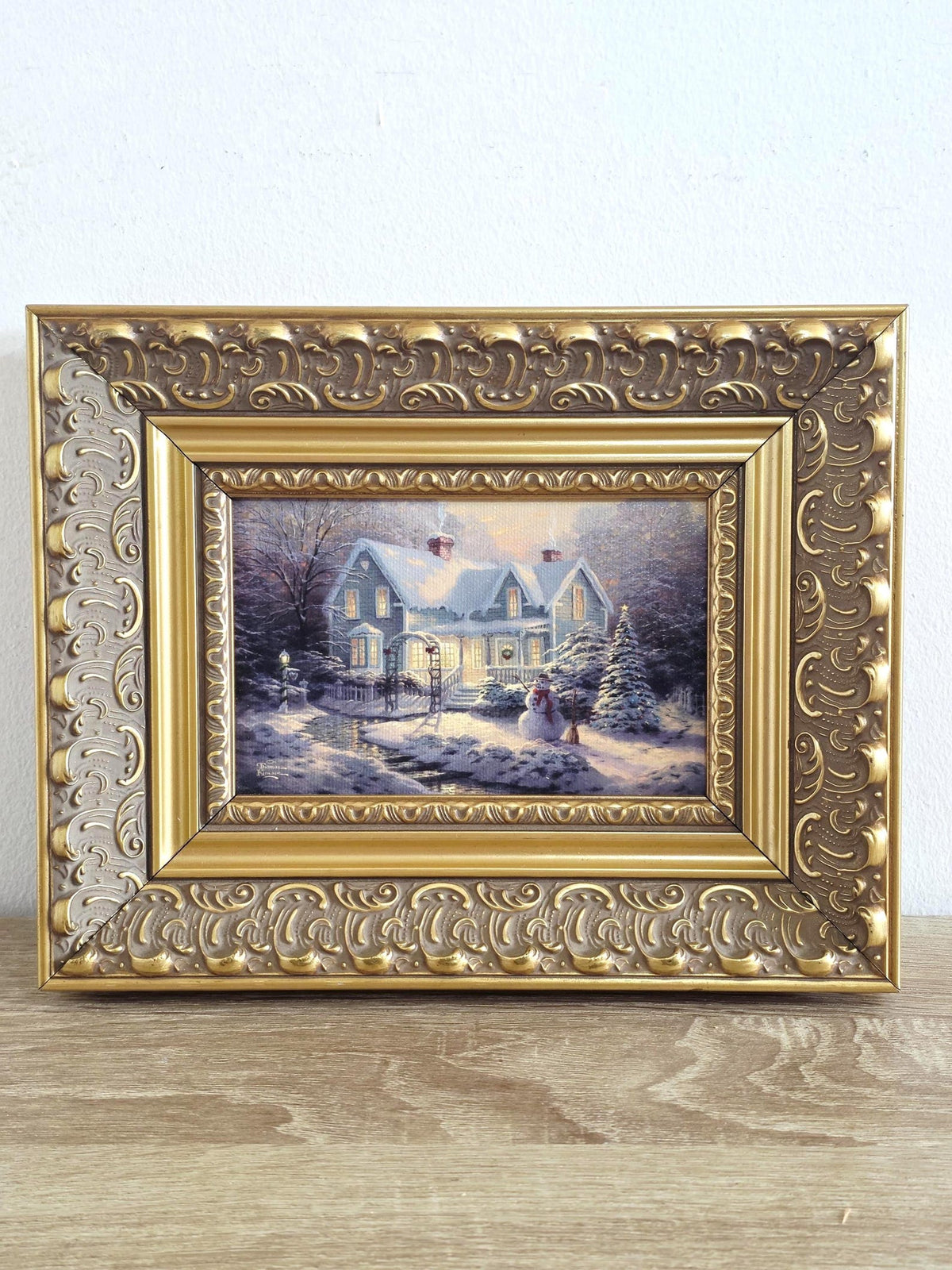 Snowy Christmas Cottage — Print in an Ornate Vintage Gold Frame – photo 1