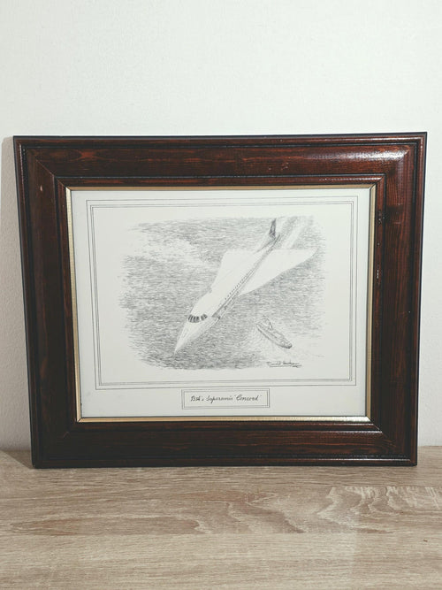 Concorde over the Sea — Original Pencil Sketch Signed David Hawker – photo 1