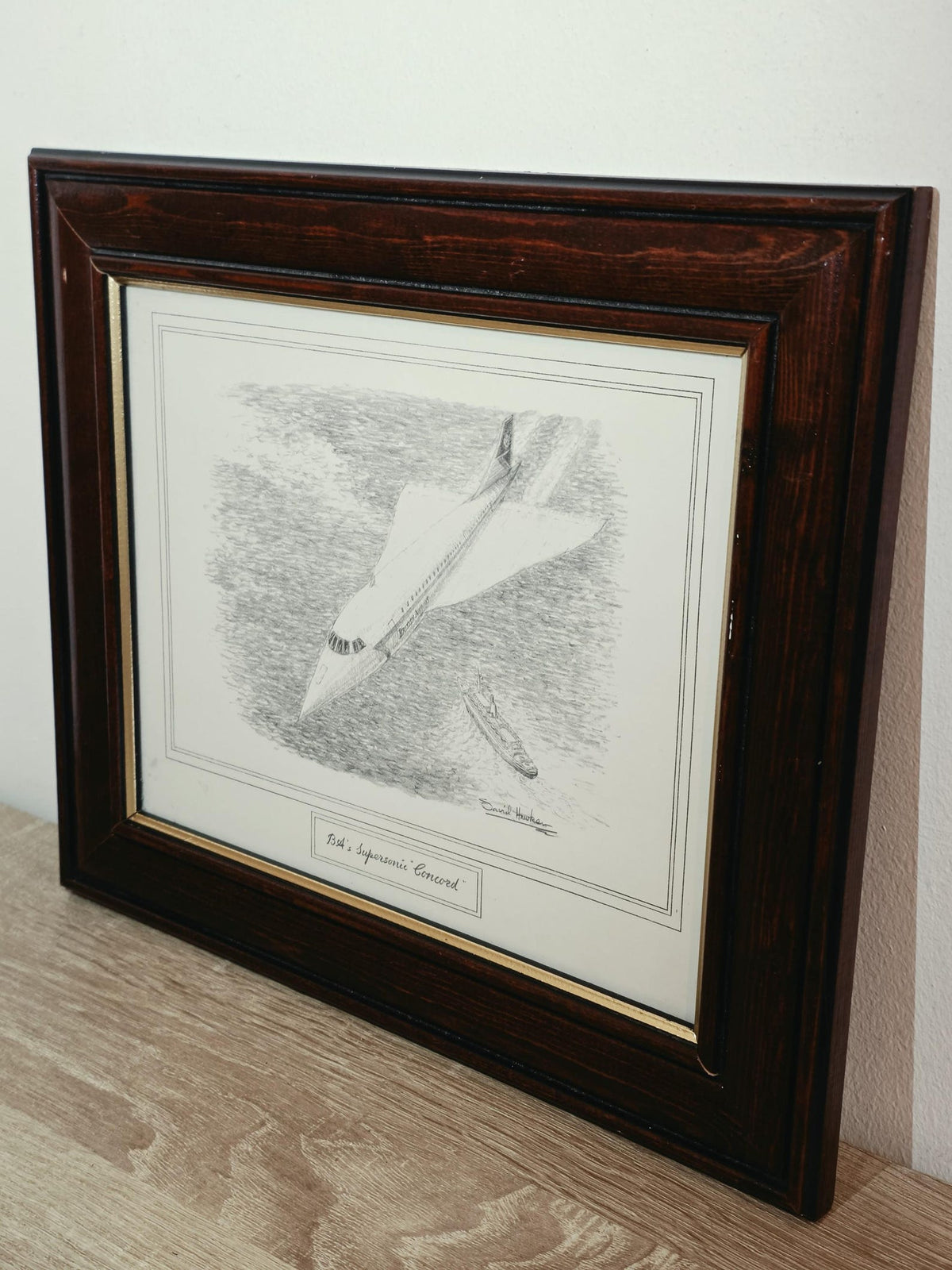 Concorde over the Sea — Original Pencil Sketch Signed David Hawker – photo 2