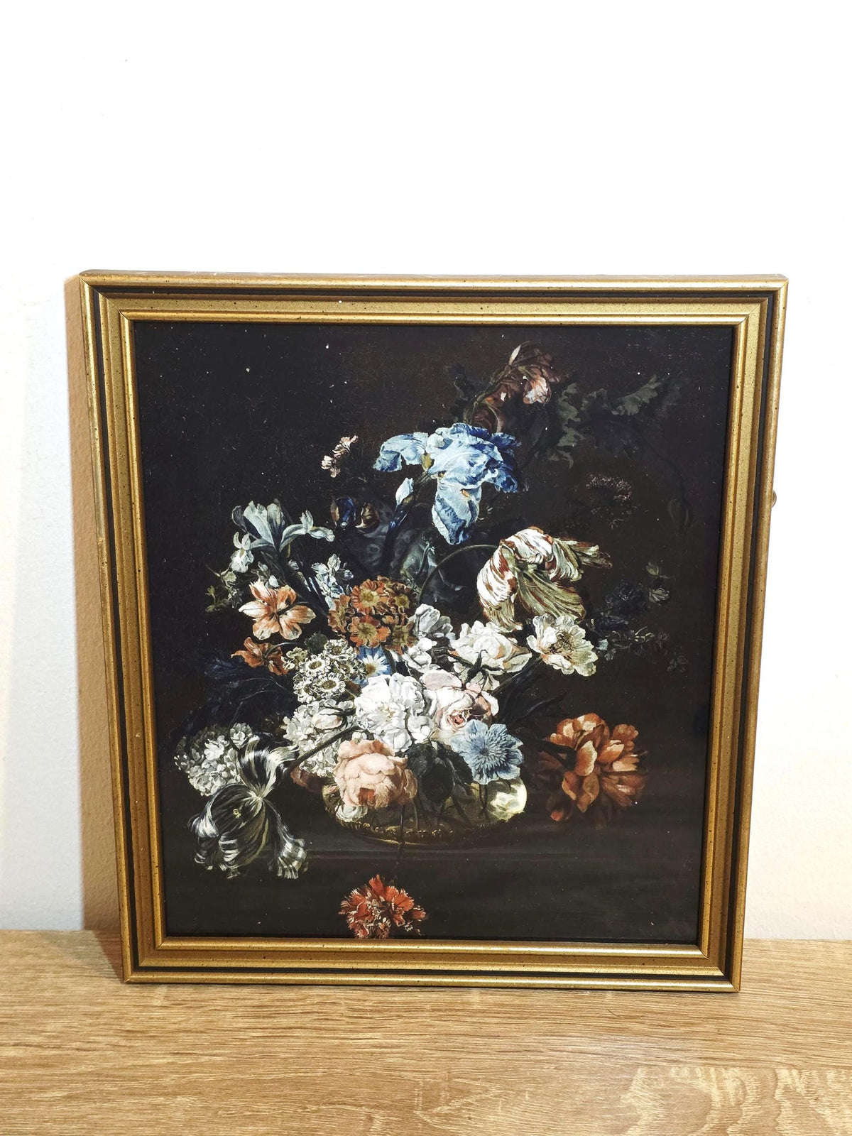 Dark Botanical Bouquet — Floral Art Print in a Vintage Gold Frame – photo 1