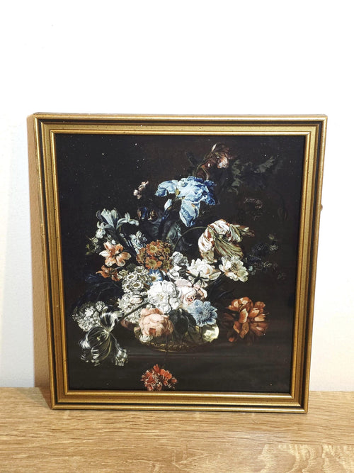 Dark Botanical Bouquet — Floral Art Print in a Vintage Gold Frame – photo 1