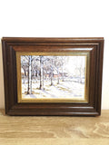 Snowy Trees & Cottages — Original Acrylic Painting Signed Derek, 1985 – photo 1