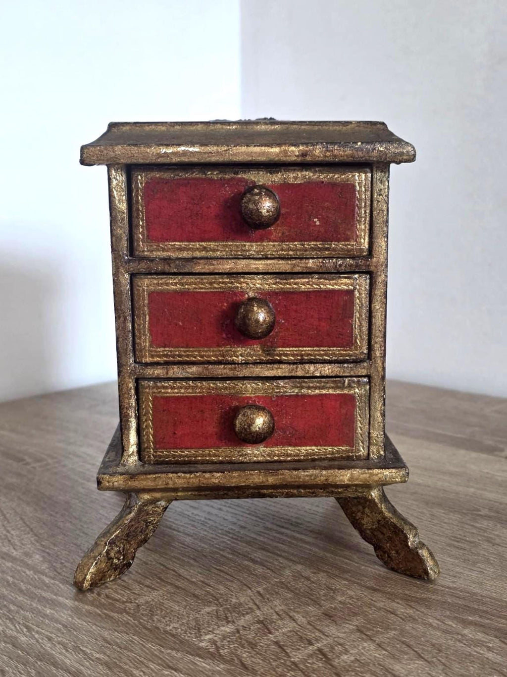 Red & Gilt Florentine-Style — Vintage Miniature Chest of Drawers – photo 1