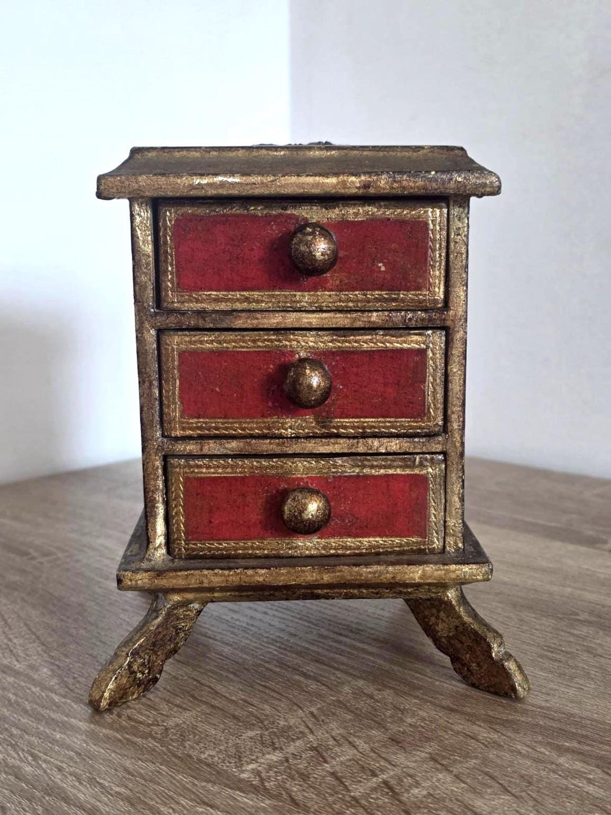 Red & Gilt Florentine-Style — Vintage Miniature Chest of Drawers – photo 1