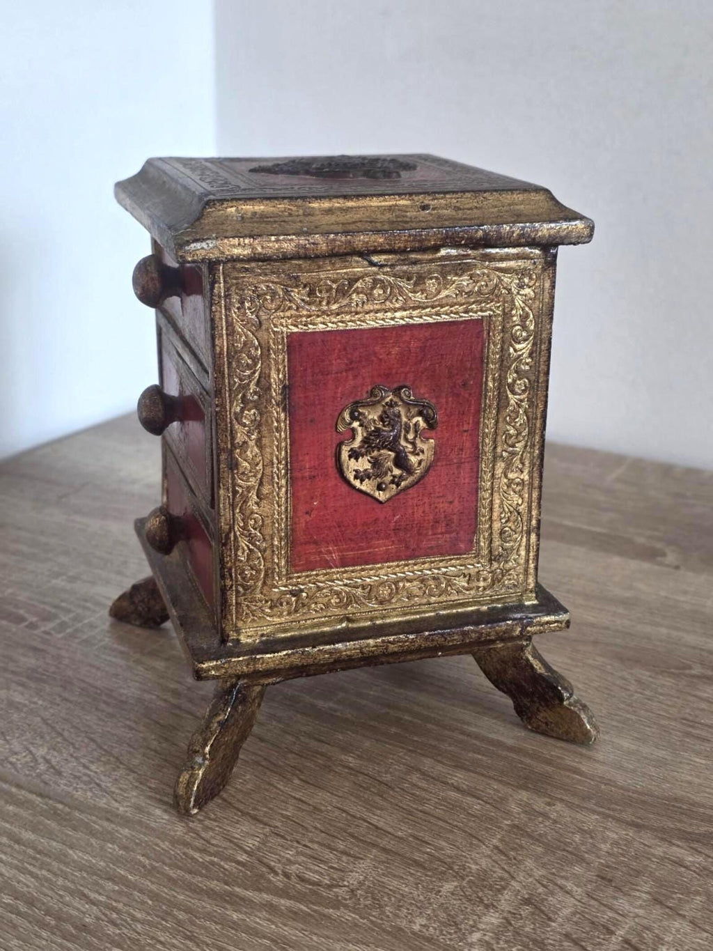 Red & Gilt Florentine-Style — Vintage Miniature Chest of Drawers – photo 2