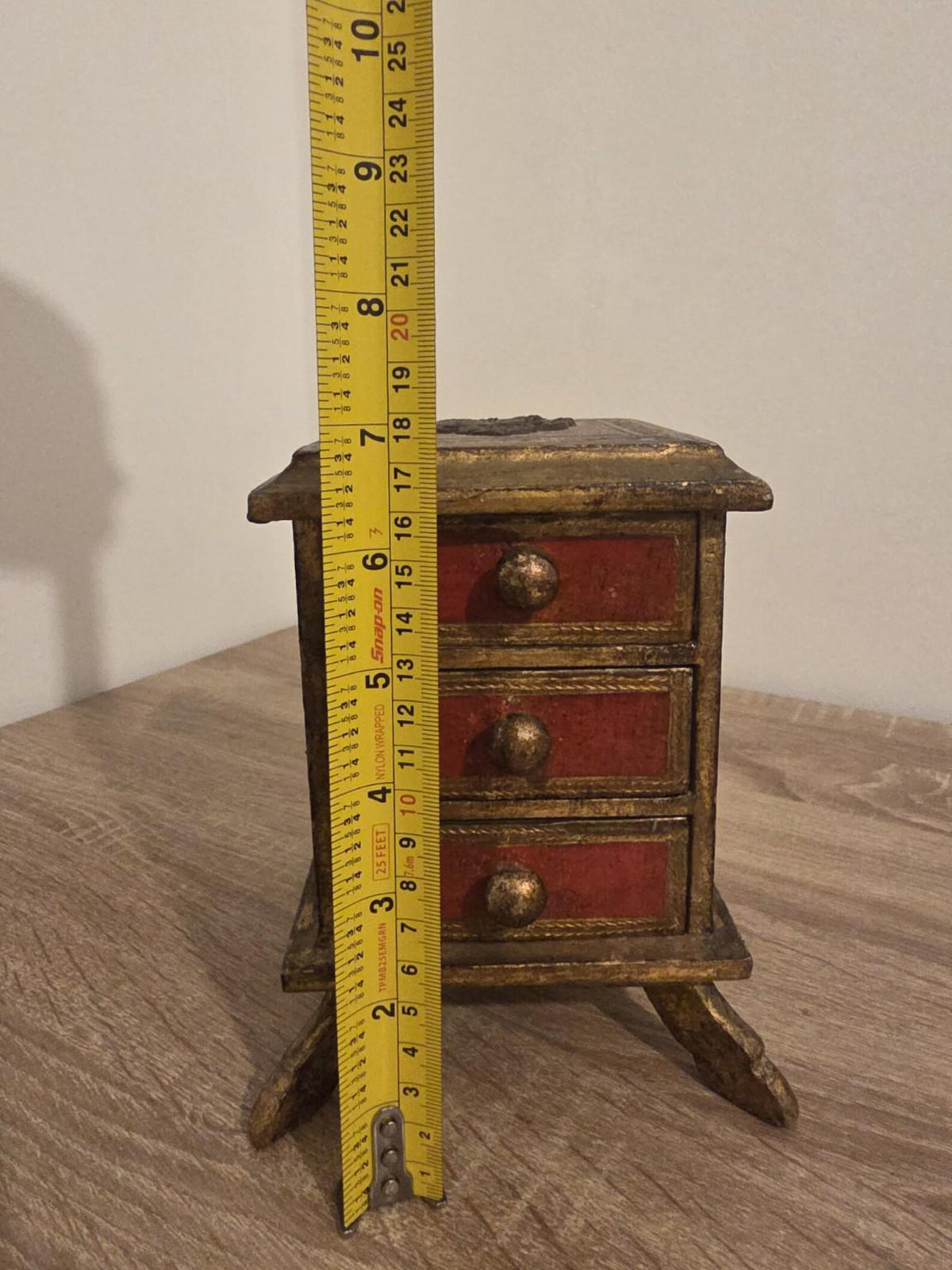 Red & Gilt Florentine-Style — Vintage Miniature Chest of Drawers – photo 9