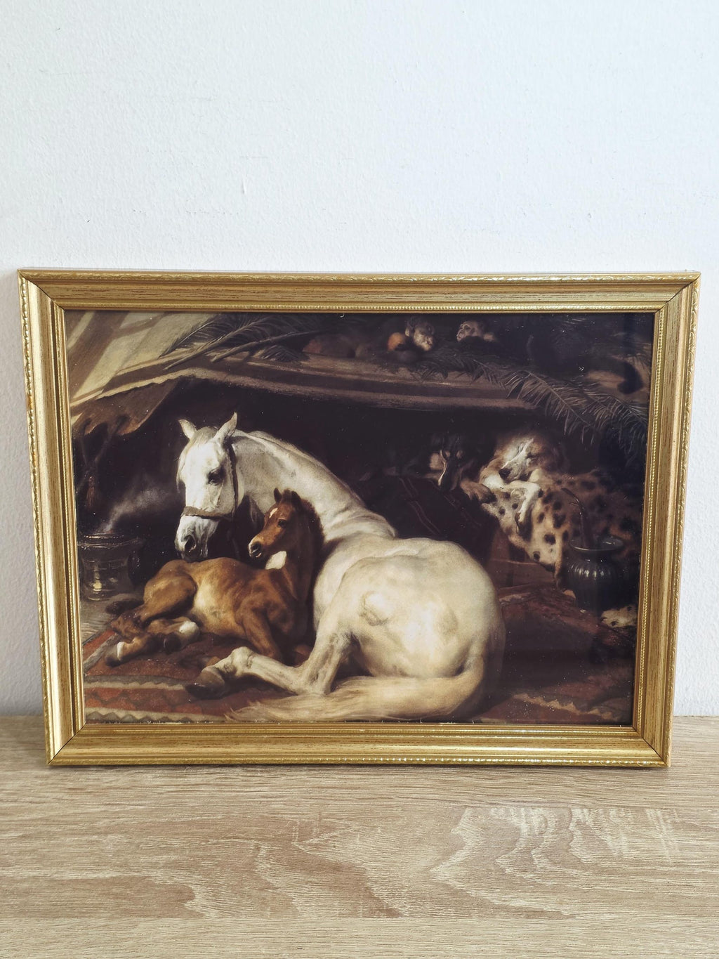 White Horse & Chestnut Foal — Art Print in a Vintage Gold Frame – photo 1