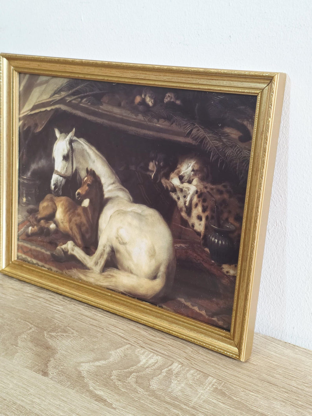White Horse & Chestnut Foal — Art Print in a Vintage Gold Frame – photo 2