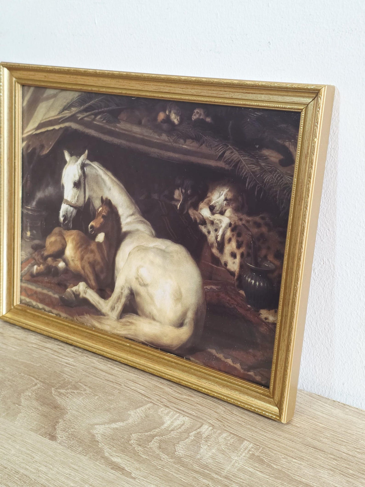 White Horse & Chestnut Foal — Art Print in a Vintage Gold Frame – photo 2