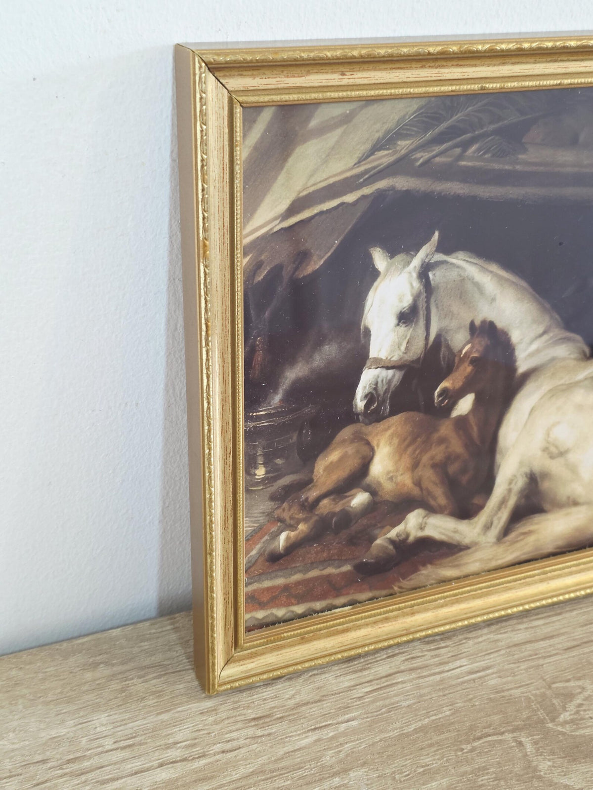 White Horse & Chestnut Foal — Art Print in a Vintage Gold Frame – photo 4