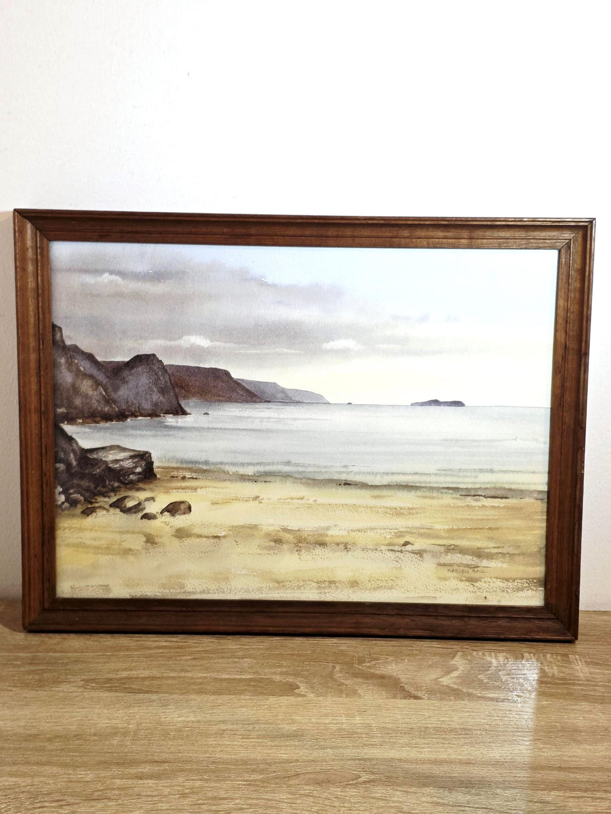 Sandy Beach & Rocky Headlands — Original Watercolour by Marion Saul – photo 1