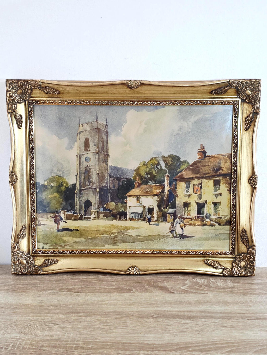 Norfolk Village by W. Hyams — Vintage Print in an Ornate Gold Frame – photo 1
