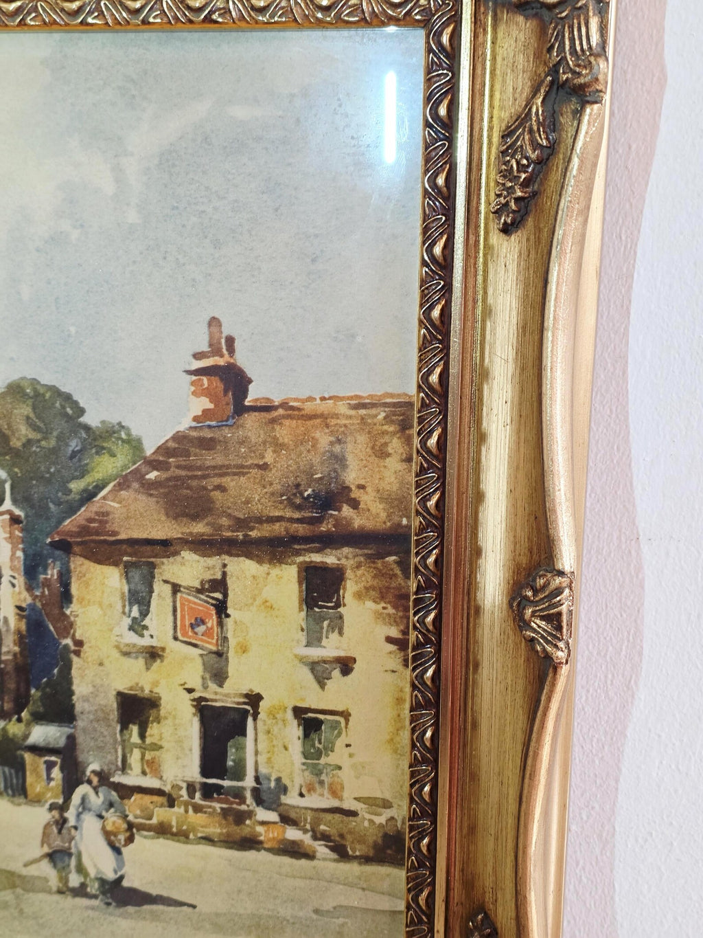 Norfolk Village by W. Hyams — Vintage Print in an Ornate Gold Frame – photo 4