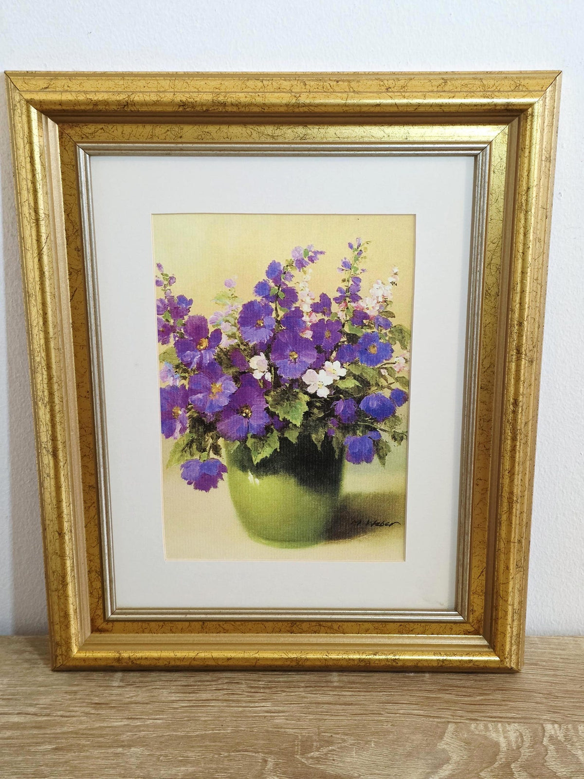 Purple Flowers in a Green Vase — Vintage Framed Print – photo 1