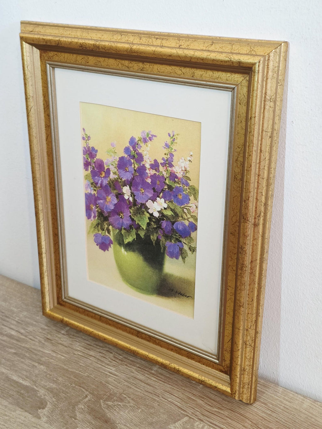Purple Flowers in a Green Vase — Vintage Framed Print – photo 2