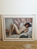 Reclining Nude & Pink Drapery — Art Print in a Distressed White Frame – photo 1