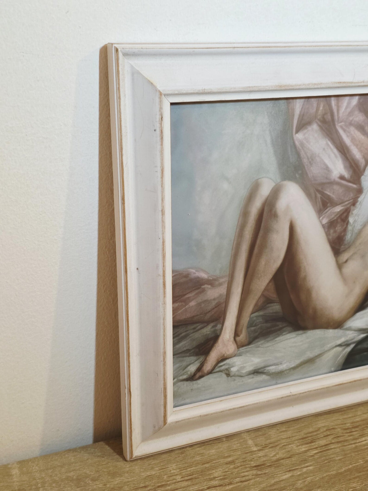 Reclining Nude & Pink Drapery — Art Print in a Distressed White Frame – photo 3