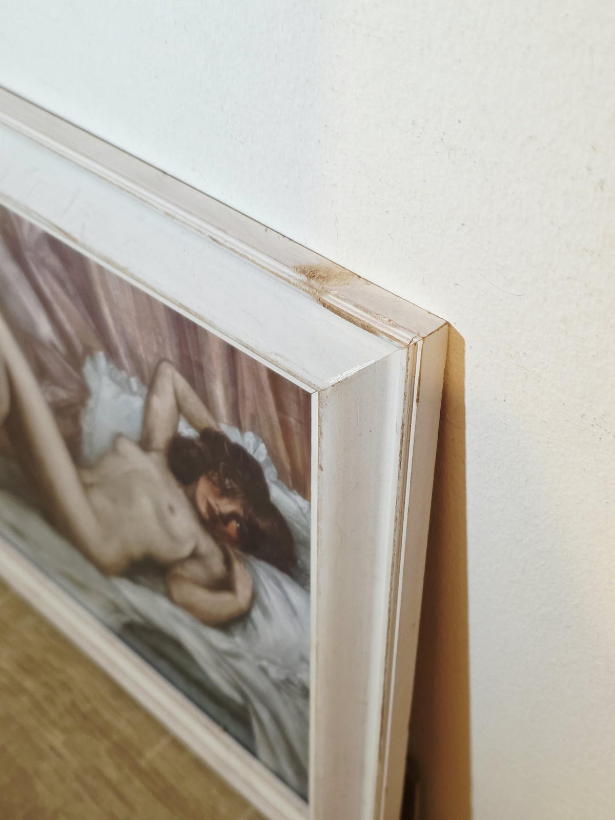 Reclining Nude & Pink Drapery — Art Print in a Distressed White Frame – photo 4