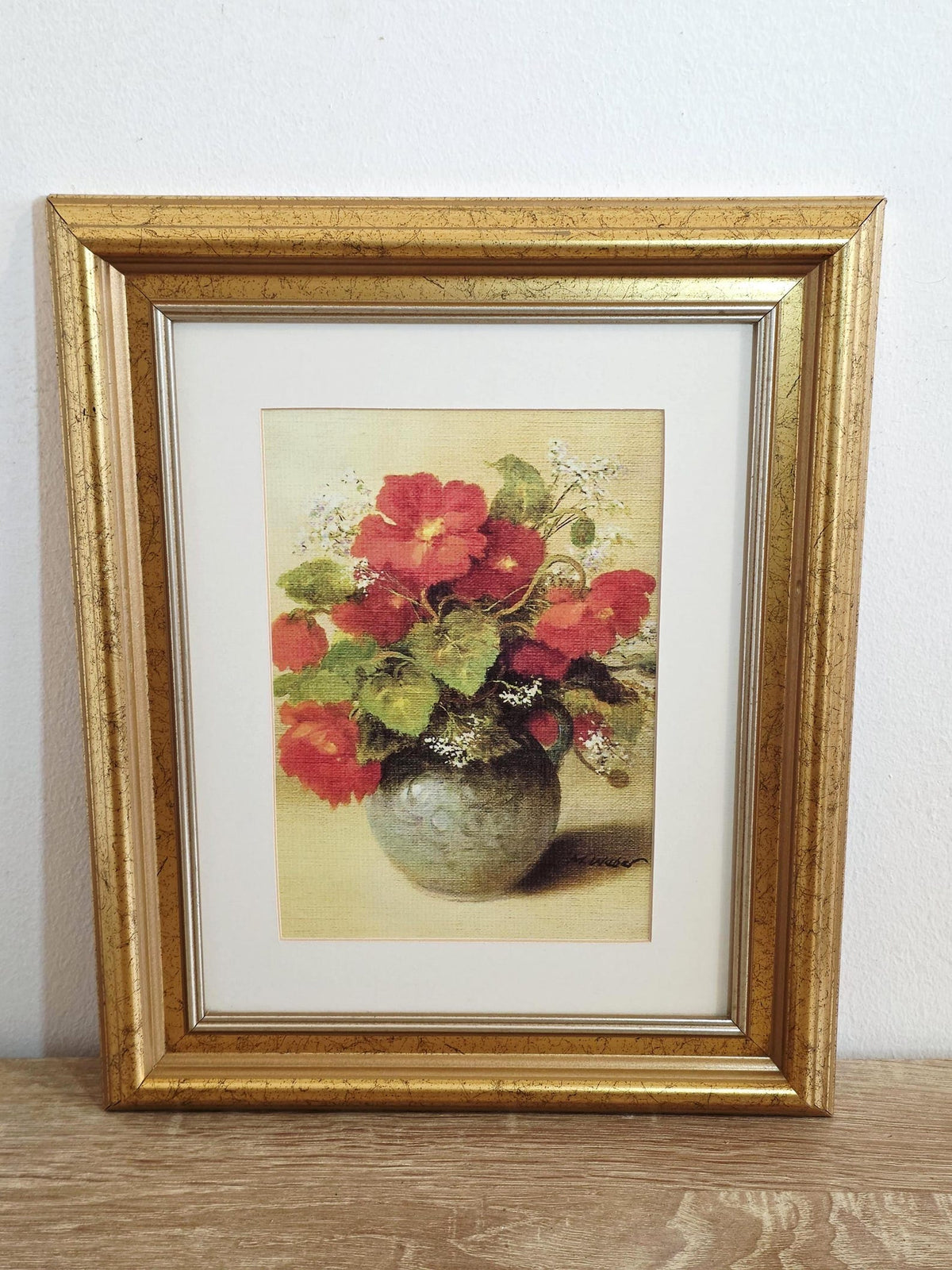 Red Nasturtiums in a Vase — Vintage Framed Floral Print – photo 1