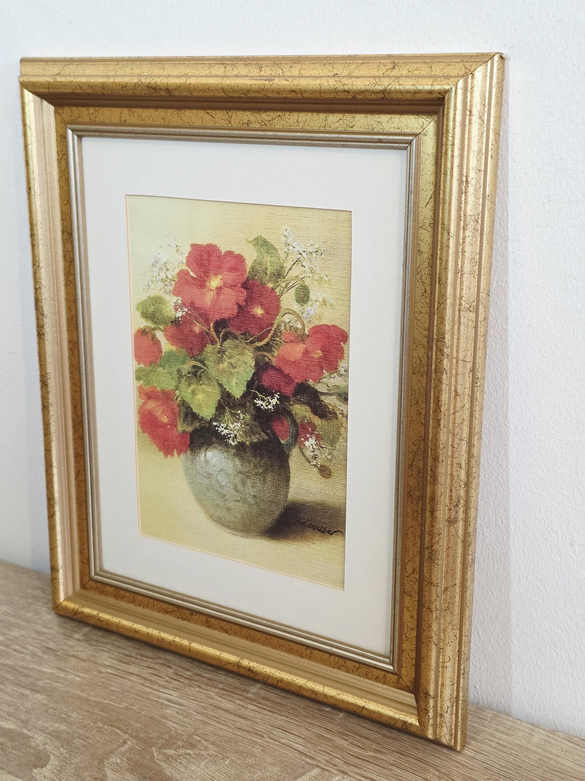 Red Nasturtiums in a Vase — Vintage Framed Floral Print – photo 2