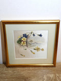 Vintage floral textile picture with a river bridge in a gold frame – photo 1