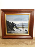 Sailing Ship & Rock Arch — Vintage Coastal Painting – photo 1