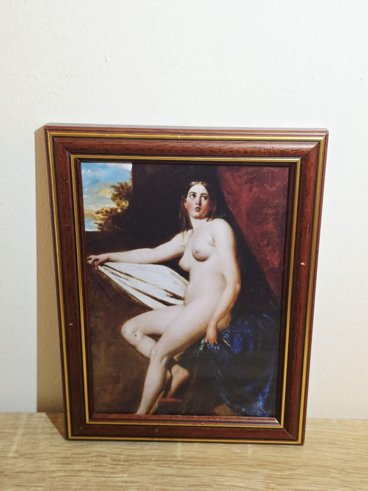 Seated Nude with Red & Blue Drapery — Classical Framed Art Print – photo 1