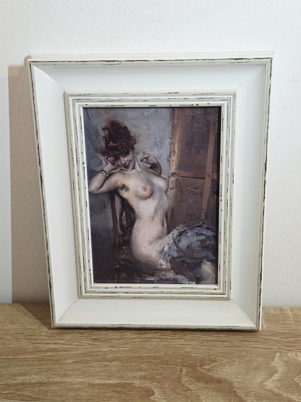 Seated Nude Woman — Art Print in a Distressed Cream Frame – photo 1
