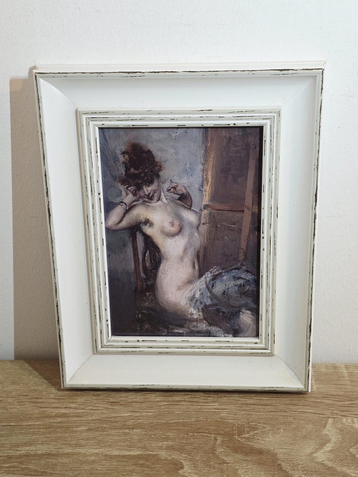 Seated Nude Woman — Art Print in a Distressed Cream Frame – photo 1