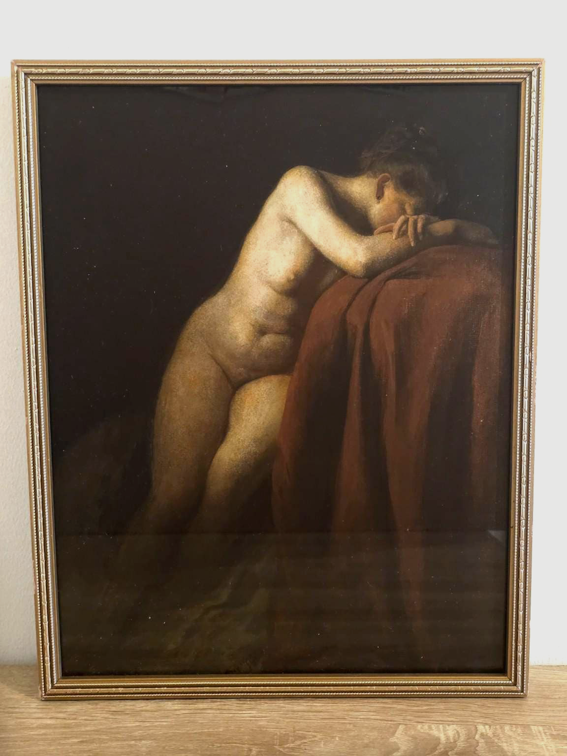 Resting Female Nude — Art Print in an Ornate Antique Gold-Tone Frame