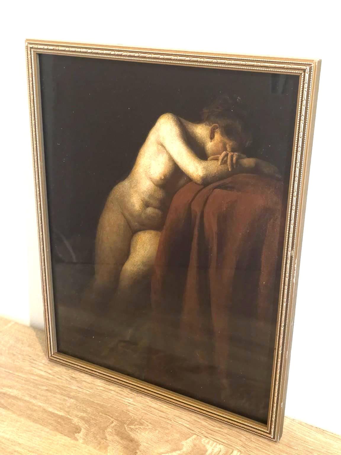 Resting Female Nude — Art Print in an Ornate Antique Gold-Tone Frame — detail 1