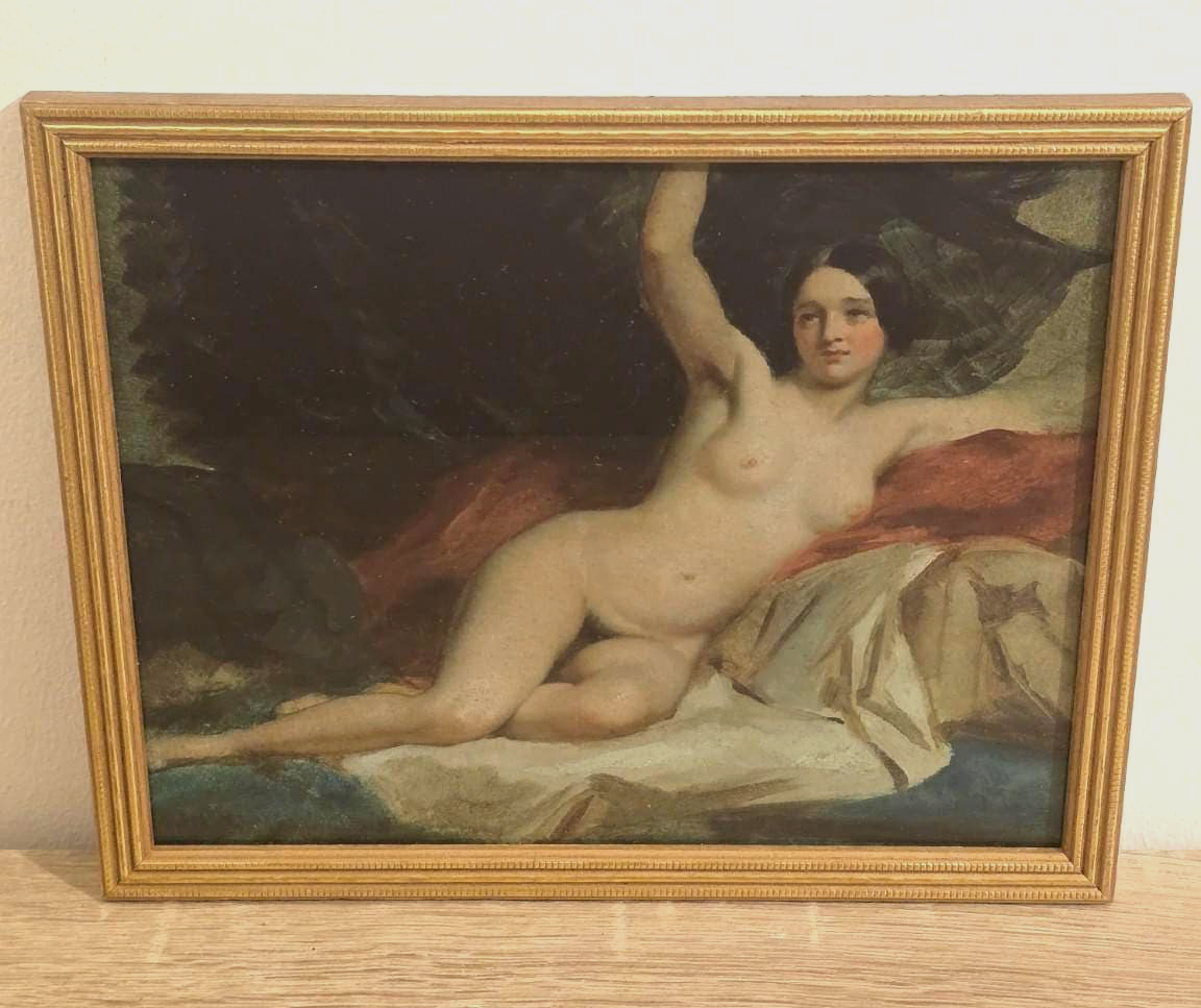 Reclining Nude & Rich Drapery — Classical Art Print in a Vintage Gold Frame