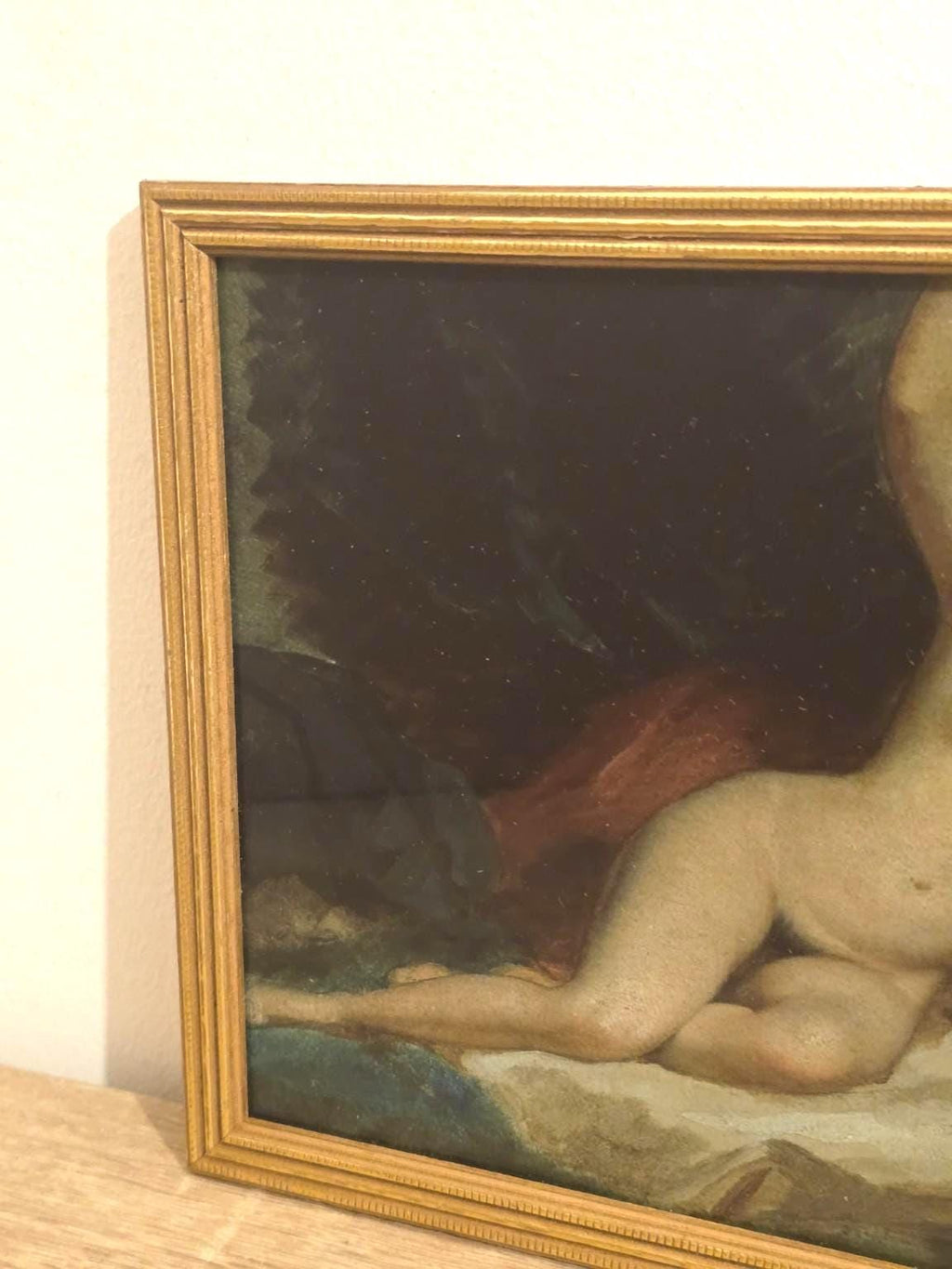 Reclining Nude & Rich Drapery — Classical Art Print in a Vintage Gold Frame — detail 2