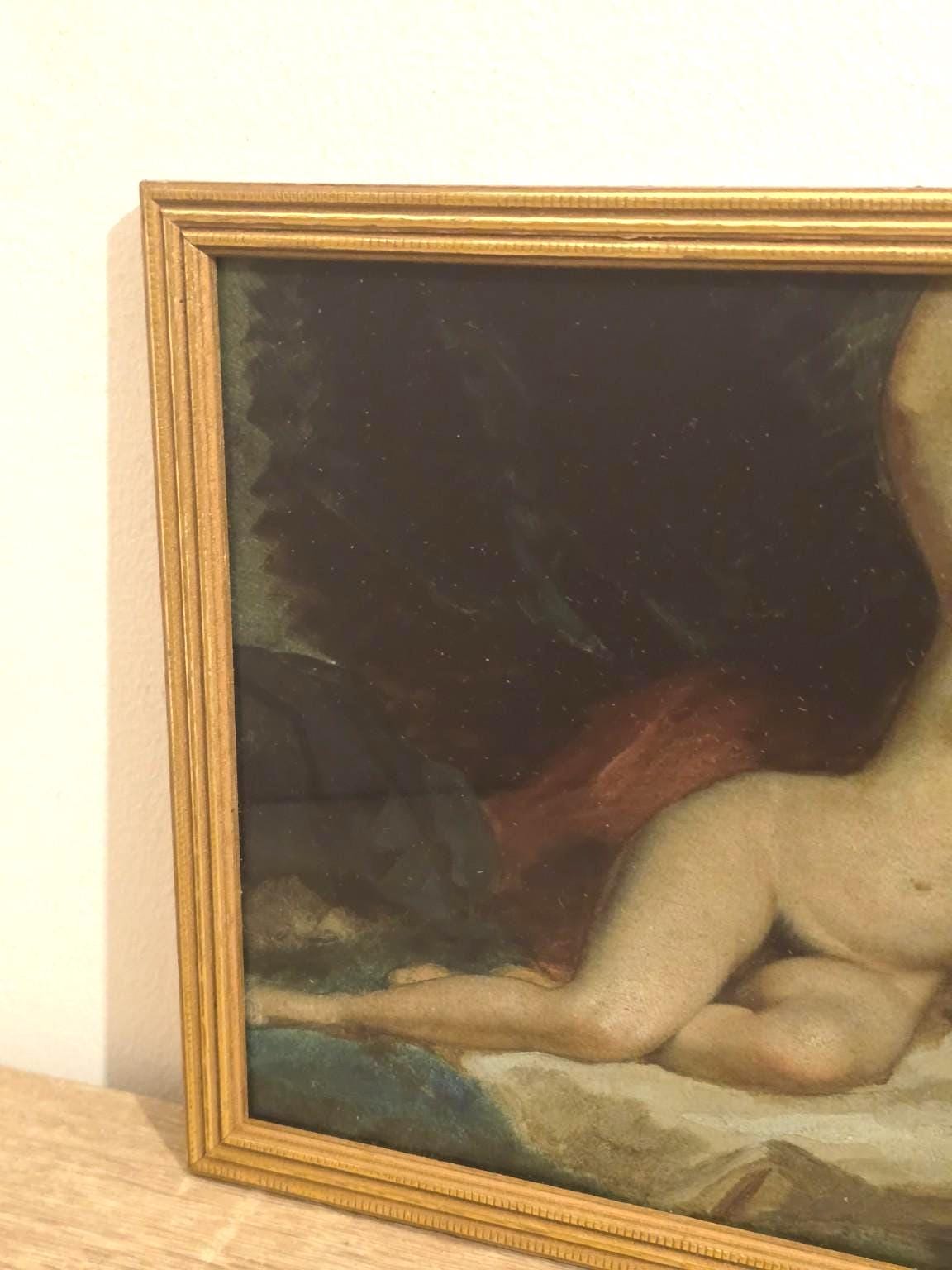 Reclining Nude & Rich Drapery — Classical Art Print in a Vintage Gold Frame — detail 2