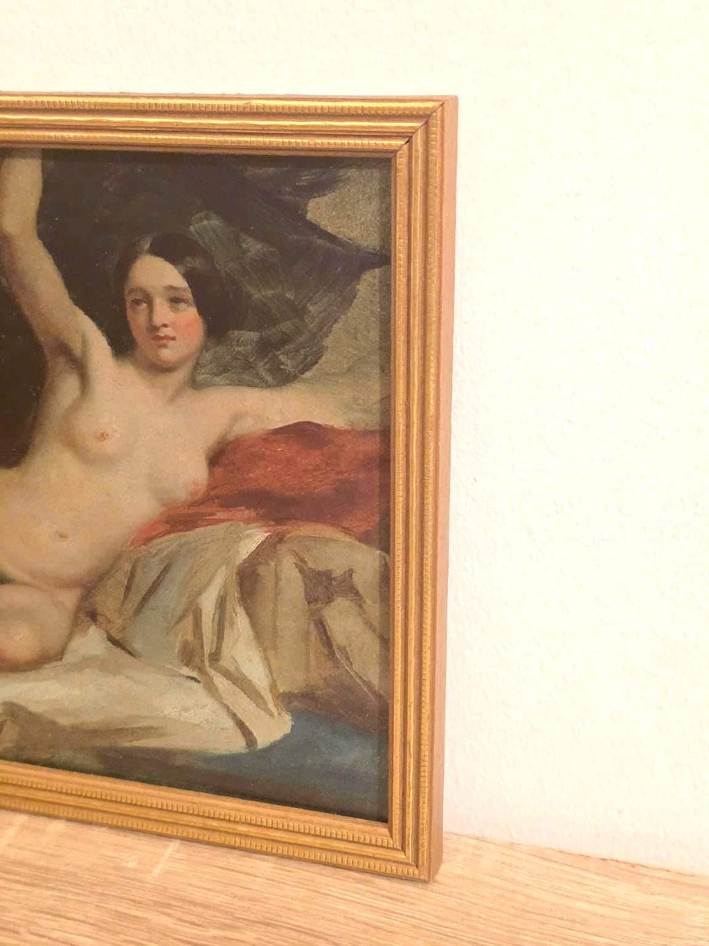 Reclining Nude & Rich Drapery — Classical Art Print in a Vintage Gold Frame — detail 3