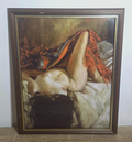 Reclining Nude & Red Drapery — Art Print in a Dark Wood-Effect Frame
