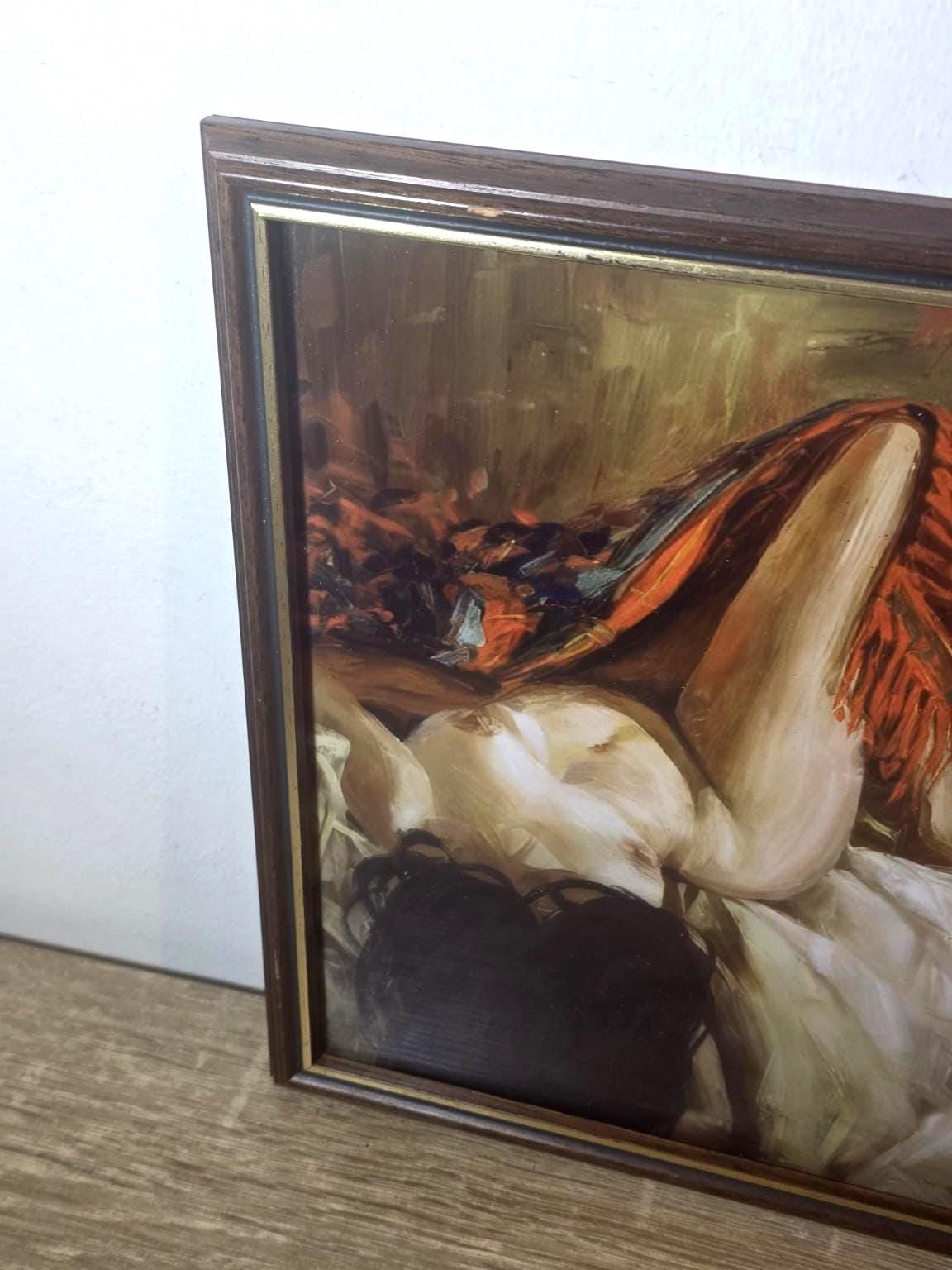 Reclining Nude & Red Drapery — Art Print in a Dark Wood-Effect Frame — detail 2