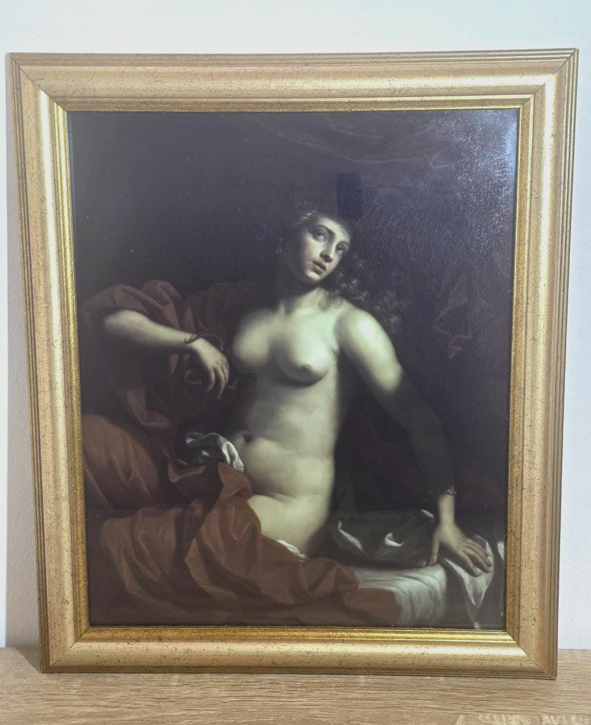 Seated Nude & Red Drapery — Classical Art Print in a Vintage Gold Frame