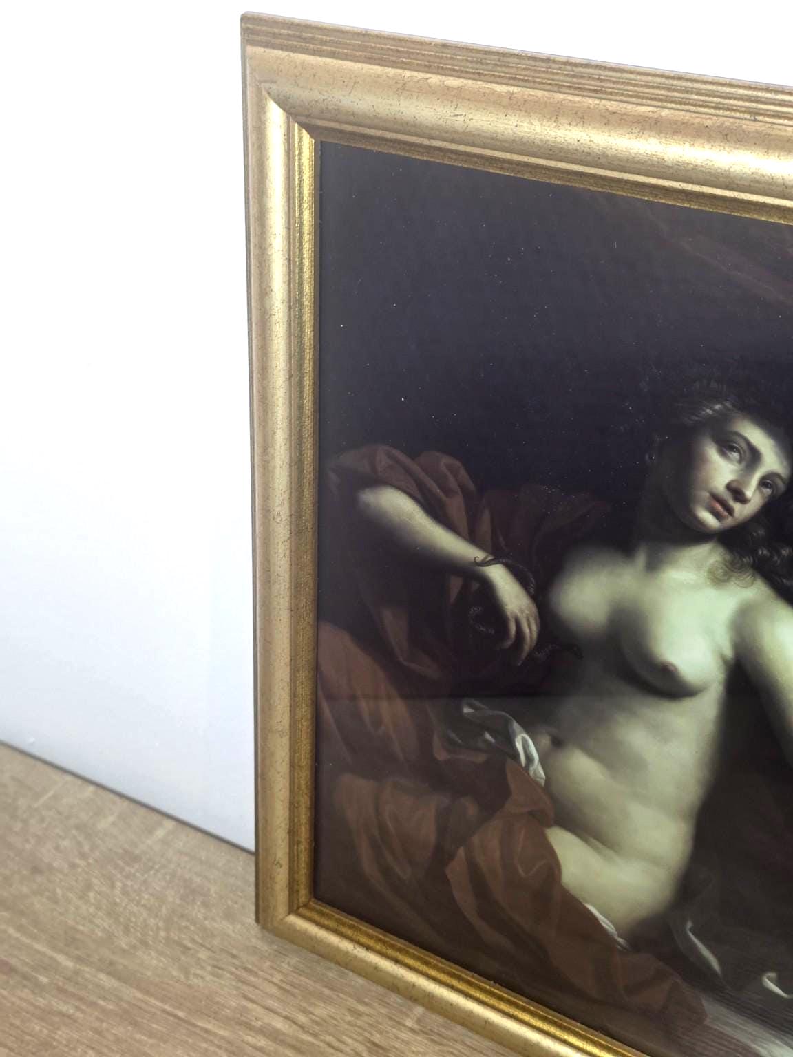 Seated Nude & Red Drapery — Classical Art Print in a Vintage Gold Frame — detail 2