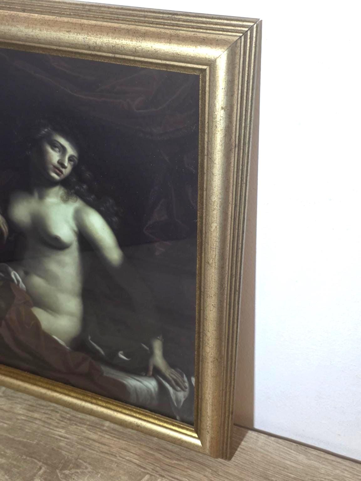 Seated Nude & Red Drapery — Classical Art Print in a Vintage Gold Frame — detail 3