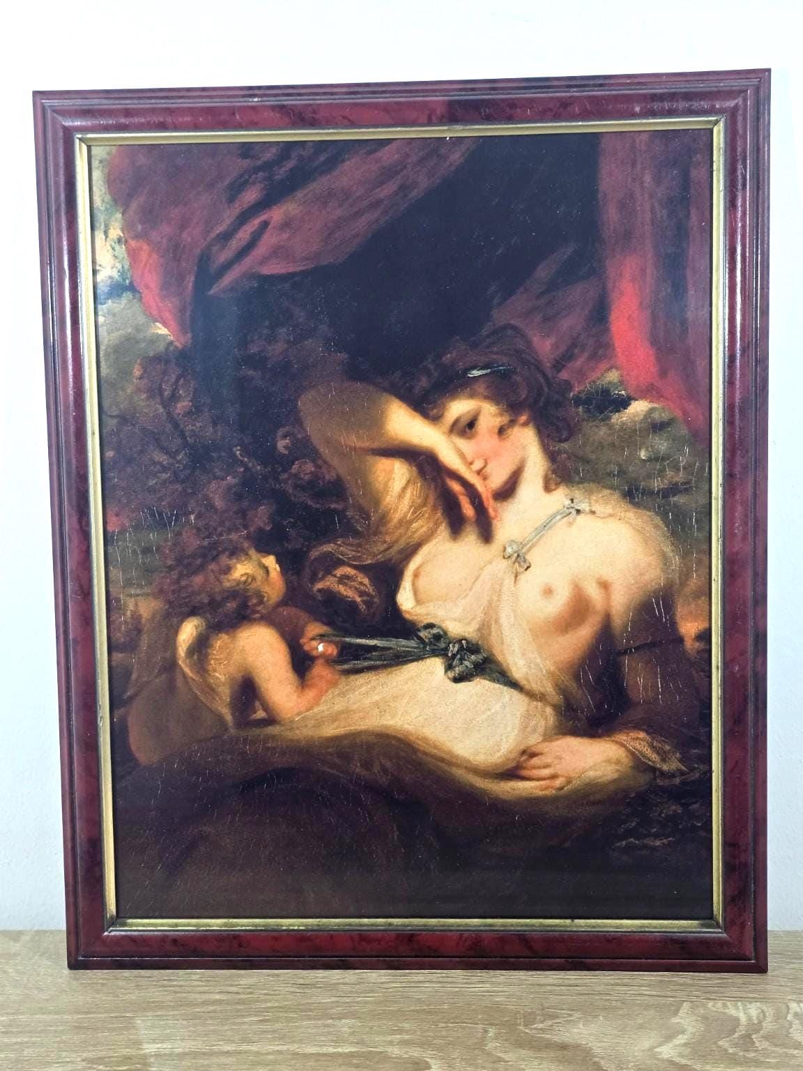 Reclining Lady & Cherub — Classical Art Print in a Burgundy Frame — photo 1