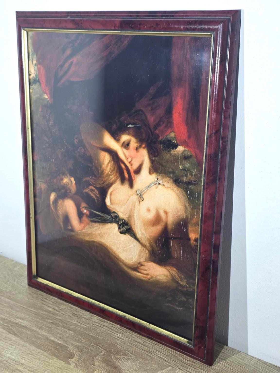 Reclining Lady & Cherub — Classical Art Print in a Burgundy Frame — photo 2