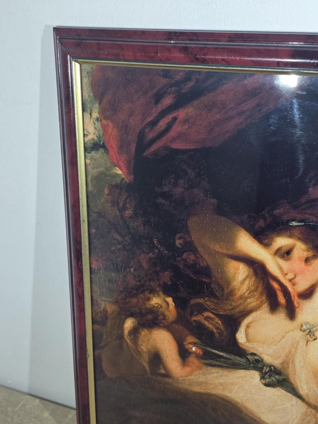 Reclining Lady & Cherub — Classical Art Print in a Burgundy Frame — photo 3