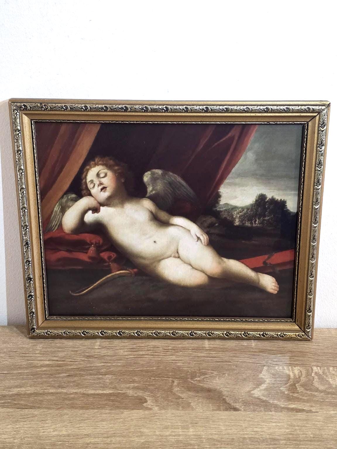 Cupid Asleep — Classical Cherub Print in an Ornate Gold Frame — photo 1