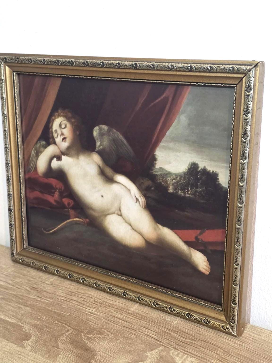 Cupid Asleep — Classical Cherub Print in an Ornate Gold Frame — photo 2